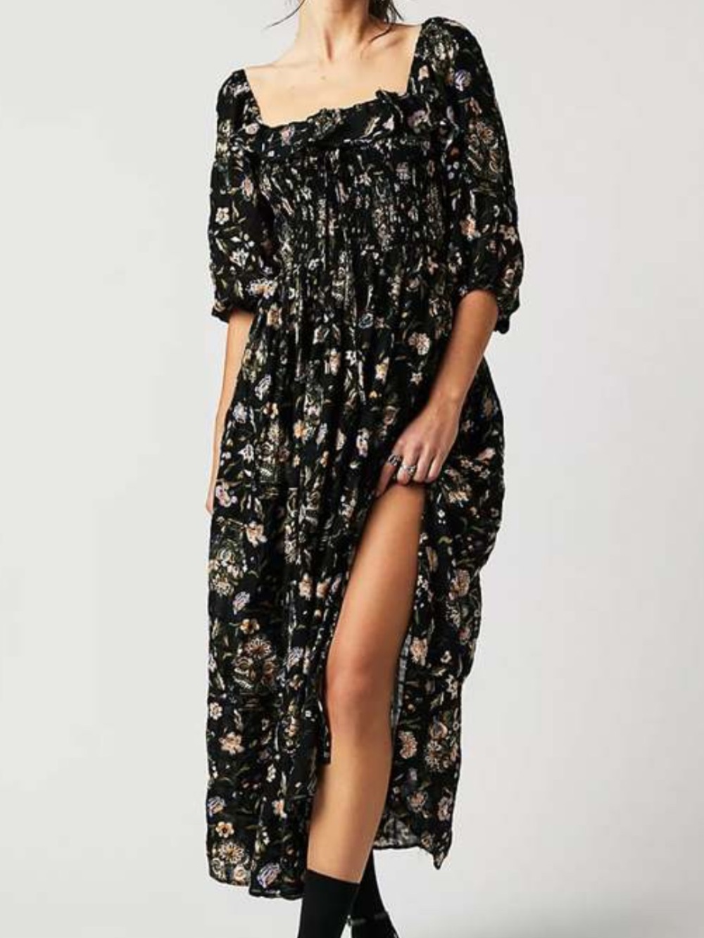Free People Black Floral Oasis Dress